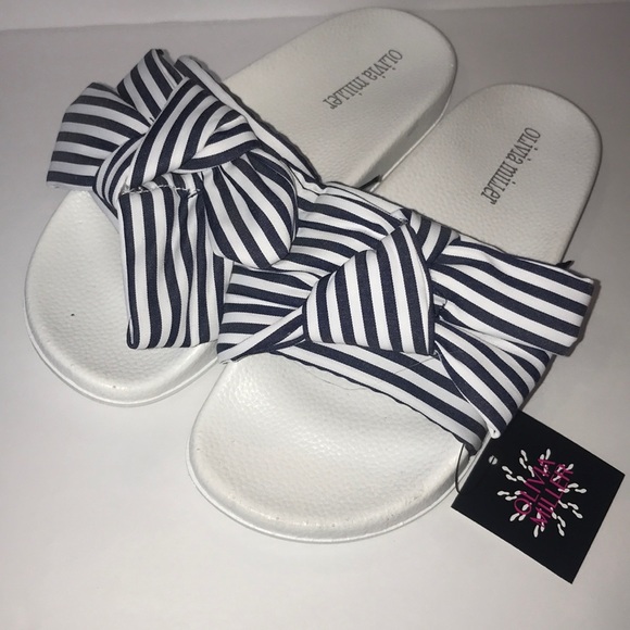 Olivia Miller Shoes - NWT Olivia Miller navy and white pool slides Olivia Miller Shoes - NWT Olivia Miller navy and white pool slides